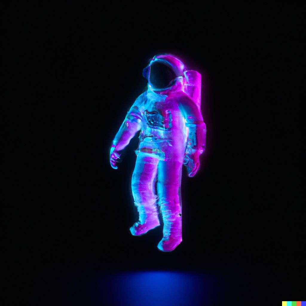 an astronaut, a hologram projection